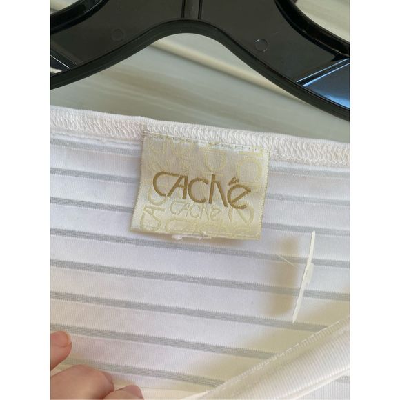 Cache White Striped Blouse Boat-neck Shirt, Size Small* - Picture 3 of 7